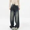 Streetwear Retro Mode Frauen hohe Taille Jeans Lose breites Bein gerade lose Denimhose Baggy Hosen