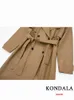 Damesgeul Lagen Kondala Vintage Solid Khaki Streetwear Leather Lederen Y2K Women Coat Fashion 2023 Spring Cool Slim Double Breast Belt 230812