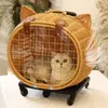 Kattbärare kawaii hjul katter ryggsäck kvinnliga unika utomhus söta resor hundväska bärbar tecknad flicka mochila para gato husdjur tillbehör