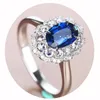 Klusterringar 2023 925 Silverring Set Anillos de Blue Sapphire Gemstone Bizuteria äkta Sterling Wedding Open