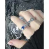 Кластерные кольца S925 стерлинговые серебряные украшения высококачественные хрустальные цирконы синий сапфир открытое регулируемое кольцо Anillos mujer