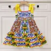 Kids Girls Vintage Floral Dresses Summer Fashion designer Flower halter ruffle flower princess cake dress children clothes