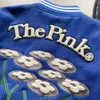 メンズジャケットはバンディを作ったピンクの4周年記念野球ジャケット服PUレザーコート冬の日本のブランドオートバイ230812