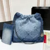 22bag Denim Grand Shopping Bag Tote Viaje Diseñador Mujer Sling Body Bolso más caro con cadena Sier Gabrielle Quil