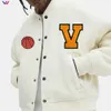 Giubbotti bomber Varsity da baseball Letterman ricamati con applicazioni personalizzate, imbottitura in cotone invernale di alta qualità