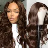 13x4 Brown HD Lace Frontal Wig Body Wave 180%Densidade Perucas frontais de renda transparente Chocolate marrom perucas de cabelo humano para mulheres Remy t