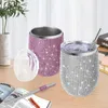 Tumblers 12oz Bling Diamond Wine Tumbler With Metal Straw Brush rostfritt stål Vattenkopp Isolerad Rhinestone kaffemugg för tjejkvinnor