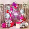 Andere Event -Party liefert rosa Rose Red Disco Bow Aluminium Die Ballon Garland Arch Kit Mädchen Geburtstag Babyparty Hochzeit Bachelorette Dekoration 230812