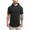 Size M-2XL Men's Summer Thin Cotton Sports Hooded T Shirt Solid Muscle Slim Breathable Fitness Training Short-sleeved T-shirt With Hoody