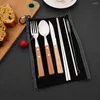 Dinnerware Sets 7Pcs Portable 304 Stainless Steel Spoon Fork Chopsticks Steak Knife Set Travel Cutlery Flatware With Bag Tableware