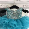 Teal Little Girl Pageant Dress for Infant Toddler Kids 2019 Cupcake Glitz Crystal Rhinestone Ruffle Baby Girl Prom Dance Gown Scal202D