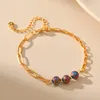 Strand CCGOOD Paper Clip Design Bracelete de pedra colorida para mulheres banhadas a ouro 18 K Jóias minimalistas de alta qualidade Pulseas de joias Mujer