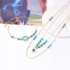 Necklace Earrings Set 316L Stainless Steel 2 Layer Vintage Imitate Turquoise Beads Elliptical Eyes Pendant Bracelet Fashion High Jewelry