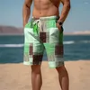 Short masculin sueur courte plage Terry Trawstring élastique taille 3d imprimer graphique plaid rayure quotidienne streetwear de vacances