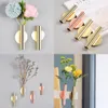 Vaser 1pcs Creative Rose Golden Rostly Steel Vase Wall Holder Flowerpot Home Wedding Decoration For Living Room Wall Mirror Vase 230812