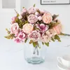 Flores decorativas de 32 cm de seda peony buquê artificial 3 grande cabeça 2 hidrangea bud natrilha wreath wedding jardim vaso para decoração de casa