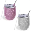 Copas de copos de diamante de 12 onças de diamante com escova de palha de metal aço inoxidável copo de água isolada caneca de café para meninas