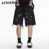 Pantalon masculin d'été des hommes de jeans rippés shorts hip hop broderie de fleurs baggy court court harajuku streetwear mode pantalon décontracté 230812