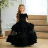 Spetsblommorflickaklänningar Tiered kjolar Tulle Appliced ​​A Line Little Girls Pageant Dress Beading First Communion Gowns2859