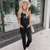 Fitnesskleidung 2023 sexy ärmellosen solide Gürtel Jumpsuit Frauen Sommer lässig Tasche Langer Strampler Slim Strand Overalls Hosen Overalls