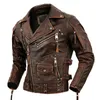 Vestes pour hommes Motorcycle Cow Hide Veste en cuir véritable hommes Slim Stone Milled Retro Calfskin Moto Biker Riding Clothes 230812