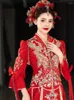 Etnische kleding Chinees Traditionele toast pailletten Beading Tassels Wedding Jurk Bride Borduurwerk Cheongsam Phoenix Qipao