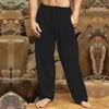 Calça masculina 2023 Linho vertical Cajate elástica de cordão Comforto casual