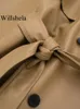 Trench Coats Willshela Women Fashion avec ceinture Brune Brown Double Breasted Long Vintage Not Necy Neck Sleeves Femme Chic Lady 230812