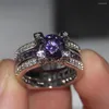 Klusterringar Choucong Fantastiska lyxiga smycken 925 Sterling Silver Round Cut Purple 5A CZ Crystal Zirconia Wedding Women Finger Ring Size