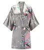 Women's Sleepwear CEARPION Sexy Bathrobe Gown Print Flower Peacock Sleepwear Women Nightwear Satin Kimono Home Clothes Negligee Plus Size S-3XL 230812