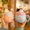Tassen Donut Keramik Becher mit Deckel Löffel rosa Mädchen Büro süße Kaffeewasserflasche für Paare große Kapazität Milch Tee Trinkwasser Tasse 230812
