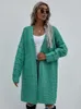 Women's Knits Long Cardigan Women Winter Sleeved Green Knitted Loose Casual Retro Coat Streetwear Sweater Top Korean Fashion