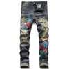 Diseñador púrpura para hombre Jeans para hombre High Street Jeans para hombre pantalones bordados para mujer de gran tamaño rasgado parche agujero mezclilla recta moda marca streetwear delgado