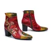 Original Chinese Dragon Zipper Dress Boots Fashion Plus Size Pointed Toe Ankle Boots Social High Heel Men Leather Short Boots