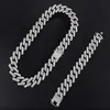 Hip Hop 1kit 20mm Heavy Full Iced Out Paved Rhinestones Prong Cuban Chain Bling Choker Necklaces for Men Jewelry