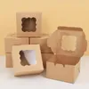 Gift Wrap 5/10pcs White Kraft Paper Cake Box With Clear Plastic Window Wedding Birthday Biscuit Baking Packaging