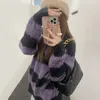 Kvinnors tröjor 2023 Y2K Lazy Style Sticked tröja Korean Fashion Frayed Loose Pullover Fairycore Sweet Overized Jumper Striped Hole