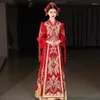 Etniska kläder kinesiska traditionella toasts paljetter pärlor tofsar bröllopsklänning brud broderi cheongsam phoenix qipao