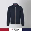 Trendy Tb Thonn Polo Neck Jacket for Men's 2023 Autumn/winter Simple Solid Color Cardigan Business Cool Casual Coat