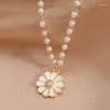 Pendanthalsband Pearl Flower Necklace Korean version Dripping Oil Chrysanthemum Choker CollarBone Chain Net Celebrity Niche