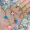 Letter And Blue Pink White Bead Pendant Necklace for Woman Gift Beaded Long Necklaces Sweater Chain Brass Jewelry Birthday Party Gift With Box