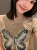 Damen T -Shirts süße Ins Butterfly Sticker Tee Vintage Harajuku Hemd Tassels Sommer Y2K Ästhetik Crop Top lässig Slim Hip Hop Frauen