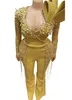 2023 augusti Aso Gold Sheath Jumpsuits Prom Dress Pärled Crystals Evening Formal Party Second Reception Födelsedagsengagemang Klänningar Klänningar Robe de Soiree ZJ787