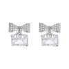 Studörhängen 2023 Fashion S925 Sterling Silver Charm Bow 15mm Square Zircon for Women Engagement Birthday Present smycken