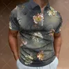 Men's Polos Fashion Polo Shirts Flower Short Sleeve High Quality Shirt Tops Casual Zipper Tees Oversized Streetwear Men Clothing