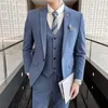 Men's Suits Blazer Pants And Vest Mens Casual Office Business Suit In Solid Color Plaid Groom's Wedding Dress Party Tuxedo Stage Dance