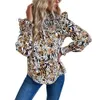 卸売秋と冬のファッショナブルな女性のブラウスヒョウ柄の長袖シャツ