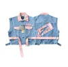 Herrjackor Urban Street Vintage Wash Cotton Denim "Ticket" Pink Print Against Color Horse Unisex Style MANA FEALES 230812