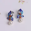 Dangle Earrings CMajor Sterling Silver Jewelry S925 Chinese Classical Style South Red Agate Blue Butterfly Pearl Drop For Women