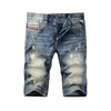 Jeans masculino designer de moda de verão masculino shorts retro azul destruído rasgado curto vintage casual algodão jeans hombre